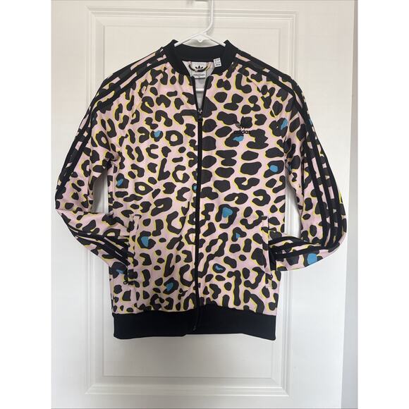 Adidas Track Jacket Blush Cheetah Print Bold Graphic Lisa Frank - Size Large - Picture 1 of 5